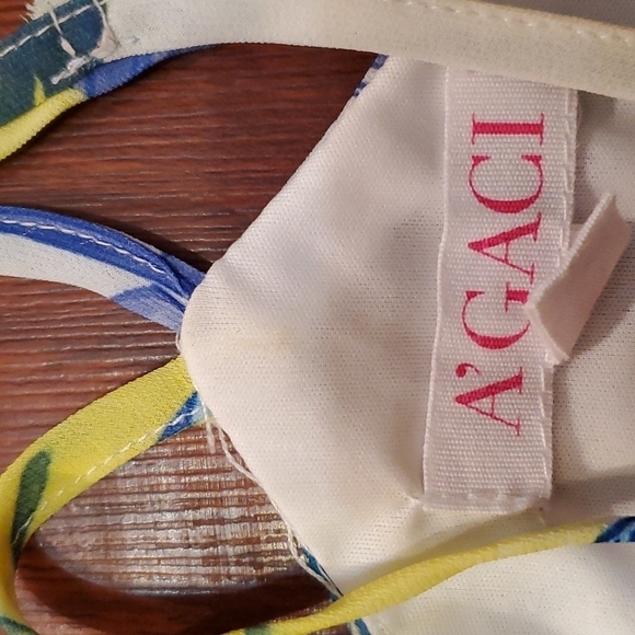 AGaci Dress Womens Size M floral blue yellow white floral tropical print - Picture 2 of 9